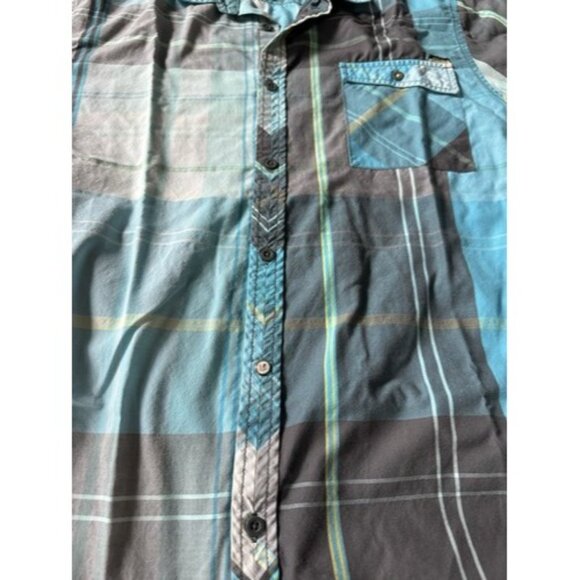 Amplify Mens Blue Gray Color Block Short Sleeve Button Down Size XL Pocket - Picture 14 of 16